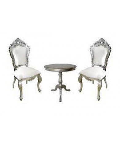 Chaise baroque blanche la mariée argentée et aspect cuir blanc carved