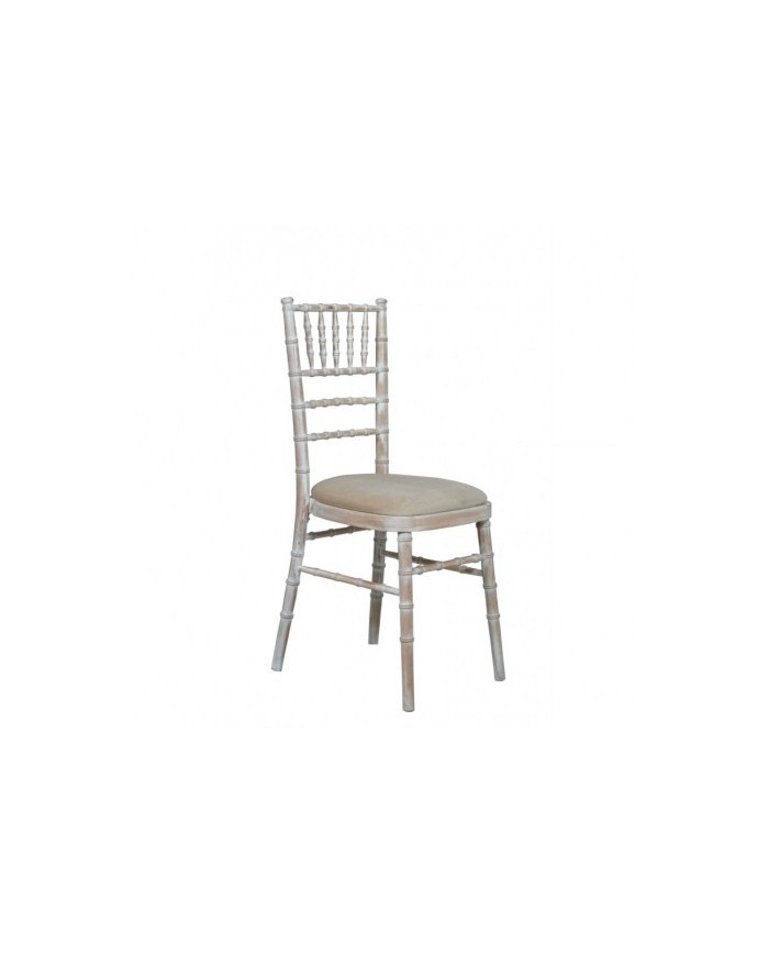 Chaise Chiavari Bois cérusé et galette simili blanc