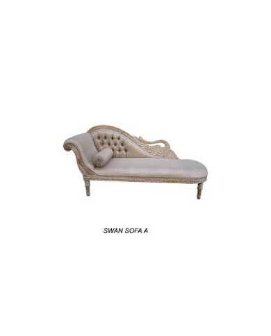 Meridienne en bois ceruse et tissu grege modele Cygne