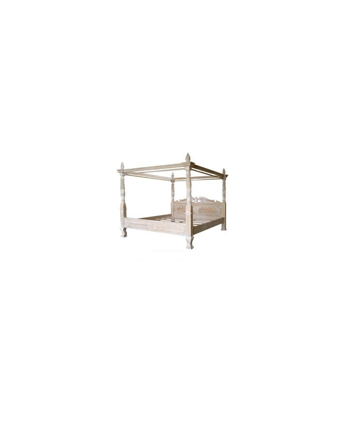 Lit à baldaquin en bois cérusé couchage 180 cm