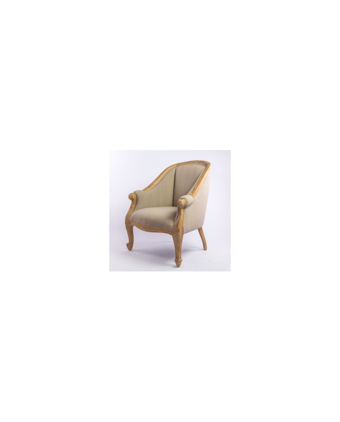 Fauteuil de style cérusé et tissu lin grey