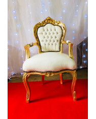 Fauteuil baroque doée et simili cuir blanc
