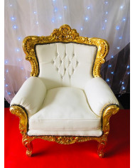 Fauteuil baroque doré et simili cuir blanc Eco