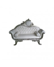 Canapé de mariage en bois argenté et imitation cuir blanc modèle Victorian 2