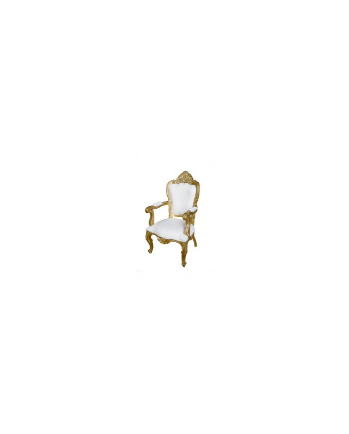 Fauteuil baroque doré et simili cuir blanc