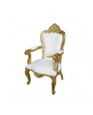 Fauteuil baroque doré et simili cuir blanc