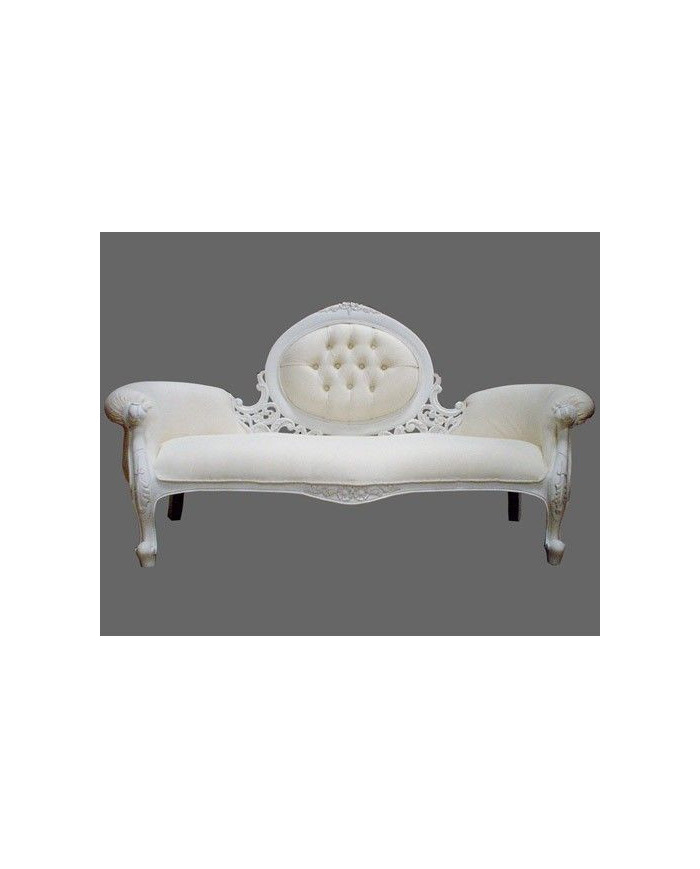 Sofa de style en bois blanc et imitation cuir blanc modèle Dolat