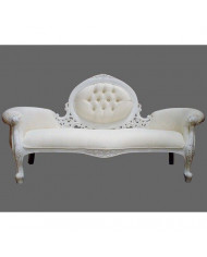 Sofa de style en bois blanc et imitation cuir blanc modèle Dolat