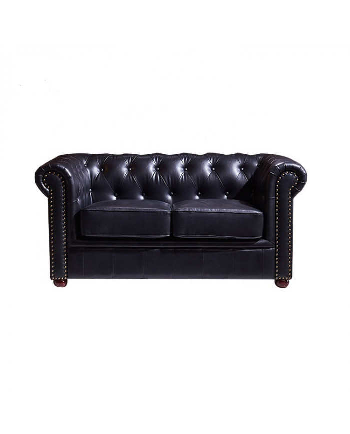 canapé chesterfield 2 places en cuir noir véritable