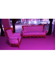 Fauteuil baroque doré et simili cuir blanc Eco