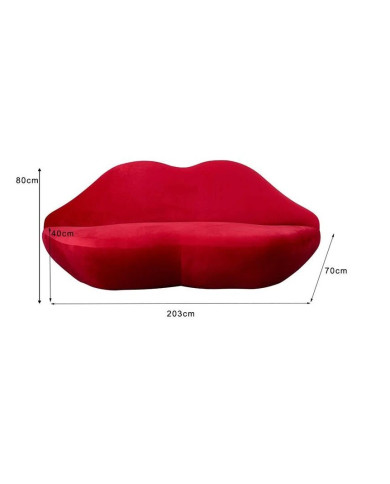 Canapé rouge en forme de bouche L 203 cm