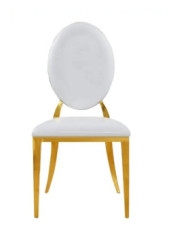 Chaise médaillon en métal doré et simili cuir blanc