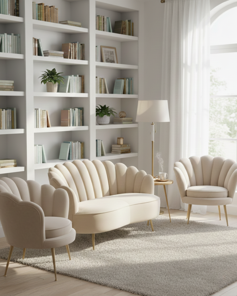 salon avec canapé et fauteuil assorti blanc